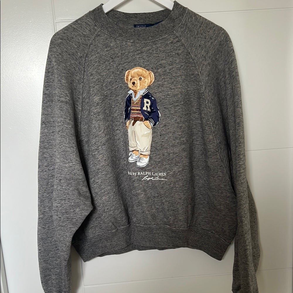 Ralph Lauren Teddy Bear Gray Crewneck Sweater